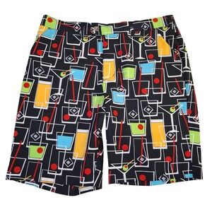 Loudmouth Golf Shorts Mens 36x11 Black Cocktail Retro Print Performance Casual